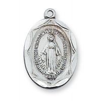 Sterling Silver 3/4 inch Miraculous Medal 18 inch Necklace & Box