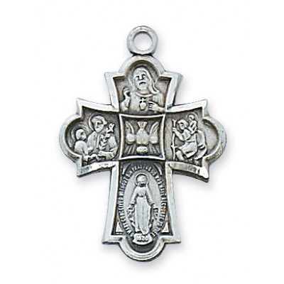 Pewter 4-way Medal w/18 inch Silver Tone Chain 735365174782 - D1810