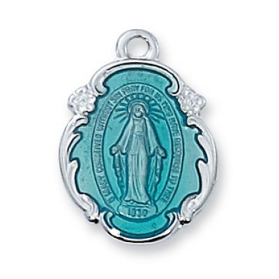 Silver Miraculous Medal Blue 18 inch Serpentine Necklace Chain - 735365122646 - L1821ME