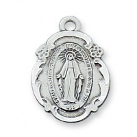 Pewter Miraculous Medal w/18 inch Silver Tone Chain