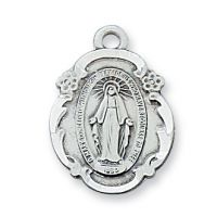 Sterling Silver 3/4 x 1/2 inch Miraculous Medal 18 inch Necklace