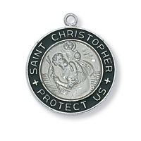 Silver Black/White Enameled Saint Christopher 18 inch Necklace Chain