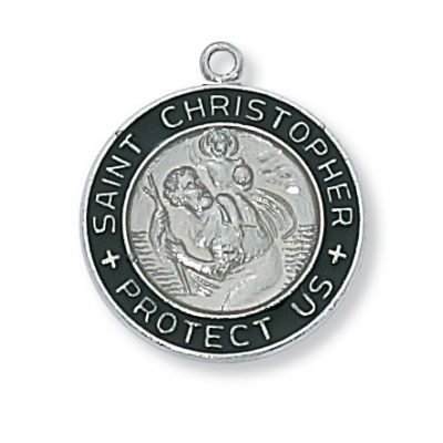 Silver Black/White Enameled Saint Christopher 18 inch Necklace Chain - 735365444519 - L2014BW