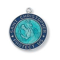 Sterling Silver Saint Christopher Blue 18 Inch Necklace Chain/Gift Box