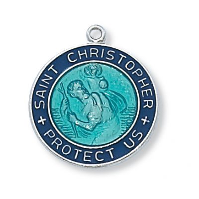 Sterling Silver Saint Christopher Blue 18 Inch Necklace Chain/Gift Box - 735365160310 - L2014
