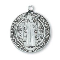 Sterling Silver 1 inch Saint Benedict 24 inch Chain & Gift Box