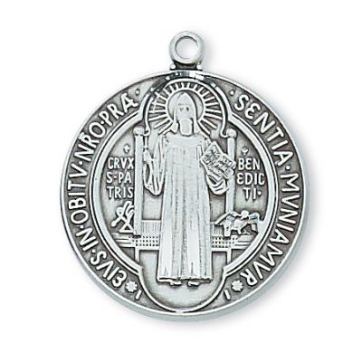 Sterling Silver 1 inch Saint Benedict 24 inch Chain & Gift Box - 735365174744 - L2514BN