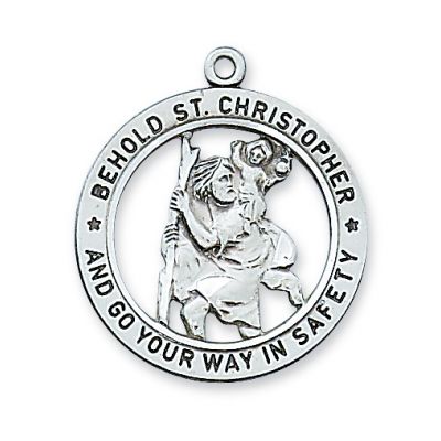 Silver 1 Inch Saint Christopher 24 Inch Necklace Chain/Deluxe Gift Box - 735365158843 - L2514