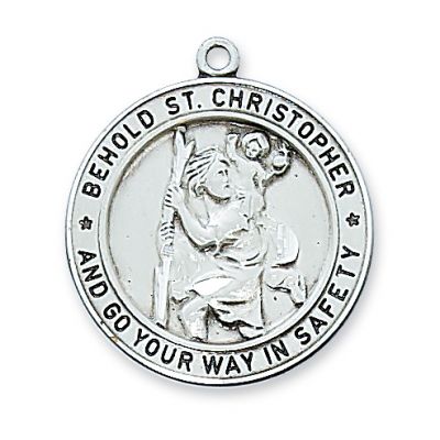 Sterling Silver 1 inch Saint Christopher 24 inch Necklace Chain - 735365158850 - L2516