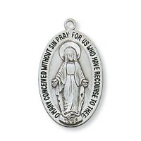 Sterling Silver Miraculous Medal 20 inch Necklace Chain & Gift Box