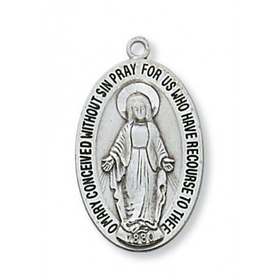 Sterling Silver Miraculous Medal 20 inch Necklace Chain & Gift Box - 735365122806 - L2525MI
