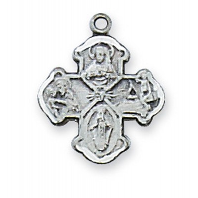 Sterling Silver 4way Medal 13" Rhodium Plated Chain - 735365506453 - L28BT