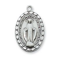 Sterling Silver Miraculous Medal 18 inch Necklace Chain/Box