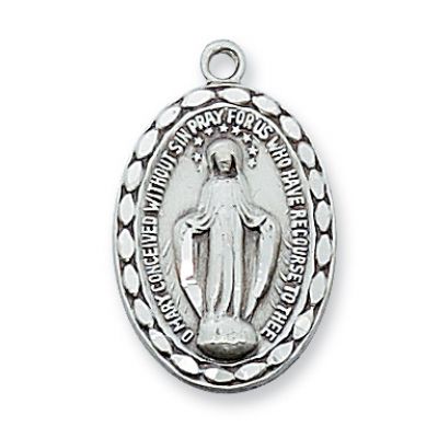 Sterling Silver Miraculous Medal 18 inch Necklace Chain/Box - 735365122820 - L2MI