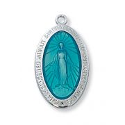 Sterling Silver Miraculous Medal Enameled 18 inch Chain & Gift Box