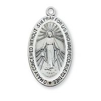 Sterling Silver 1-1/16 inch Miraculous Medal 18 inch Necklace Chain