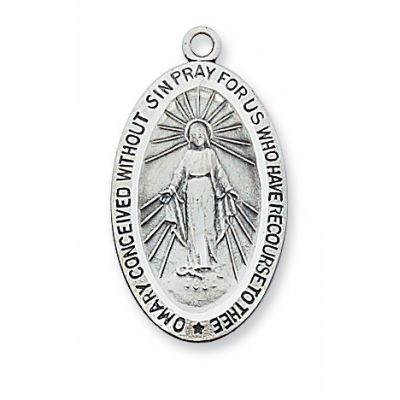 Sterling Silver 1-1/16 inch Miraculous Medal 18 inch Necklace Chain - 735365122882 - L311MI