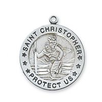 Sterling Silver 3/4 inch Saint Christopher 24 inch Necklace Chain