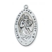 Sterling Silver 1-5/16 inch Saint Christopher 24 inch Necklace Chain