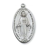 Sterling Silver 1 5/16 inch Miraculous Medal 24 inch Necklace Chain