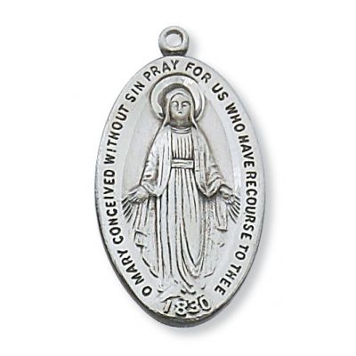 Sterling Silver 1 5/16 inch Miraculous Medal 24 inch Necklace Chain - 735365122936 - L315MI