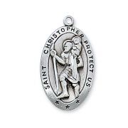 Silver 1-1/16 x 1-1/8 inch Saint Christopher 24 inch Necklace Chain