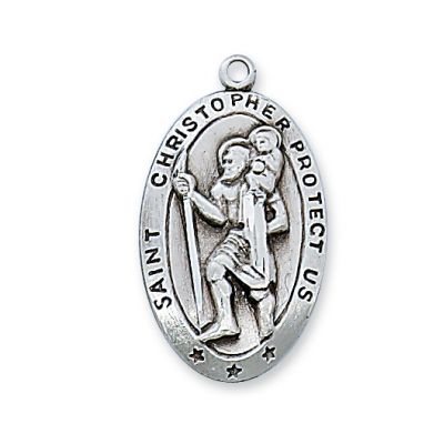 Silver 1-1/16 x 1-1/8 inch Saint Christopher 24 inch Necklace Chain - 735365122943 - L316CH