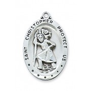 Pewter Saint Christopher Medal With 24" Silver Tone Chain