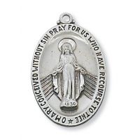 Sterling Silver Miraculous Medal 24 inch Necklace Chain & Gift Box