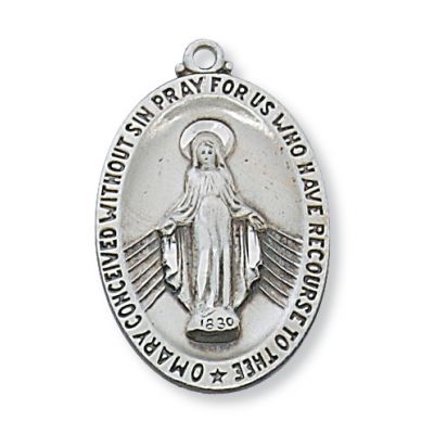 Sterling Silver Miraculous Medal 24 inch Necklace Chain & Gift Box - 735365123001 - L336MI