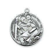 Pewter 1 inch Saint Christopher Medal w/24 inch Silver Tone Chain