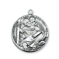 Pewter 1 inch Saint Christopher Medal w/24 inch Silver Tone Chain 2Pk