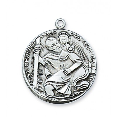 Pewter 1 inch Saint Christopher Medal w/24 inch Silver Tone Chain 2Pk - 735365165780 - D356