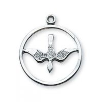 Sterling Silver 3/4 inch Holy Spirit 18 inch Necklace Rhodium Chain
