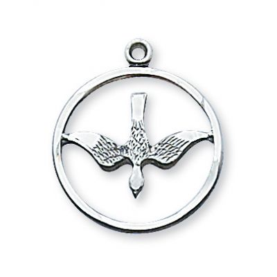 Sterling Silver 3/4 inch Holy Spirit 18 inch Necklace Rhodium Chain - 735365123070 - L369