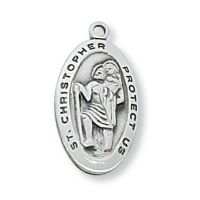 Sterling Silver 3/4 inch Saint Christopher 18 inch Necklace Chain