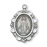 Sterling Silver Miraculous Medal 18 inch Necklace Chain & Gift Box