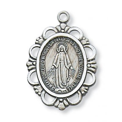 Sterling Silver Miraculous Medal 18 inch Necklace Chain & Gift Box - 735365197354 - L409MI