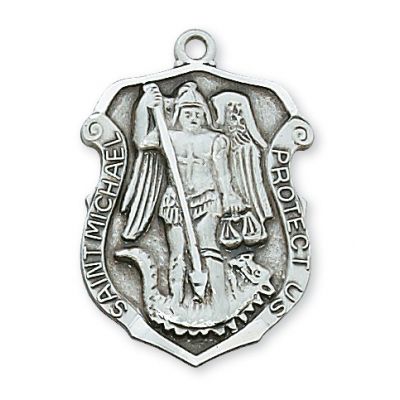 Sterling Silver 1-1/8 inch Saint Michael 24 inch Necklace Chain - 735365123216 - L414