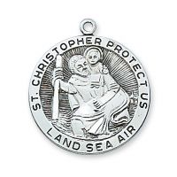 Sterling Silver 1-2/16 inch Saint Christopher 24 inch Necklace Chain