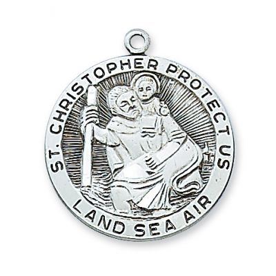 Sterling Silver 1-2/16 inch Saint Christopher 24 inch Necklace Chain - 735365123315 - L420CH