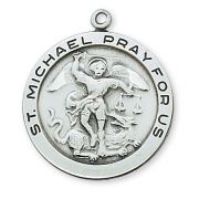 Sterling Silver 1-2/16 inch Saint Michael 24 inch Necklace Chain