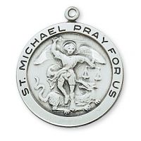 Sterling Silver 1-2/16 inch Saint Michael 24 inch Necklace Chain