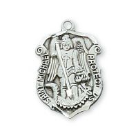 Sterling Silver 3/4 Inch Saint Michael 18 Inch Necklace Chain/Gift Box
