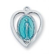 Sterling Silver Blue Miraculous Medal 18 inch Chain & Gift Box