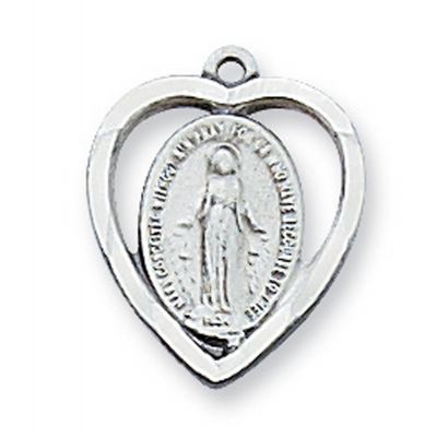 Sterling Silver 1/2 inch Heart Miraculous Medal 18 inch Necklace - 735365123391 - L426MI