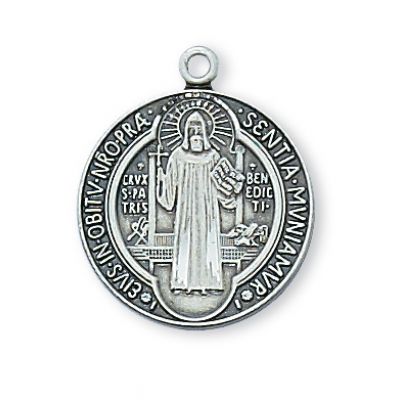 Sterling Silver Saint Benedict 18 inch Necklace Chain & Gift Box - 735365214877 - L434
