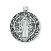 Pewter Saint Benedict Medal/24" Silver Tone Chain And Gift Box
