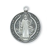 Pewter Saint Benedict Medal/24" Silver Tone Chain And Gift Box 2Pk