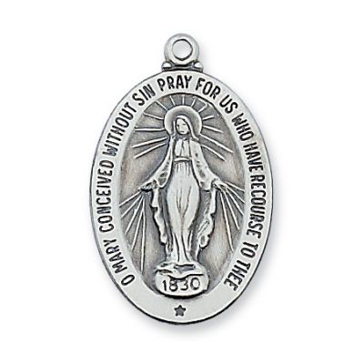 Sterling Silver Miraculous Medal 20 inch Chain & Gift Box - 735365140763 - L461MI
